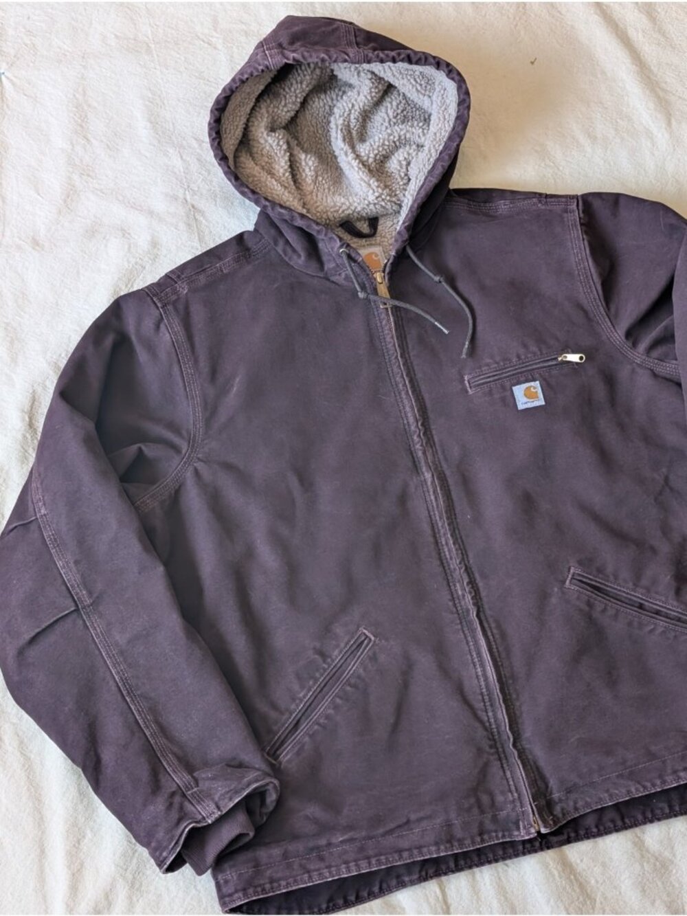 Carhartt WJ141-DWN Vintage Y2K Women's Sherpa Lined Hooded Duck Work Jacket XL